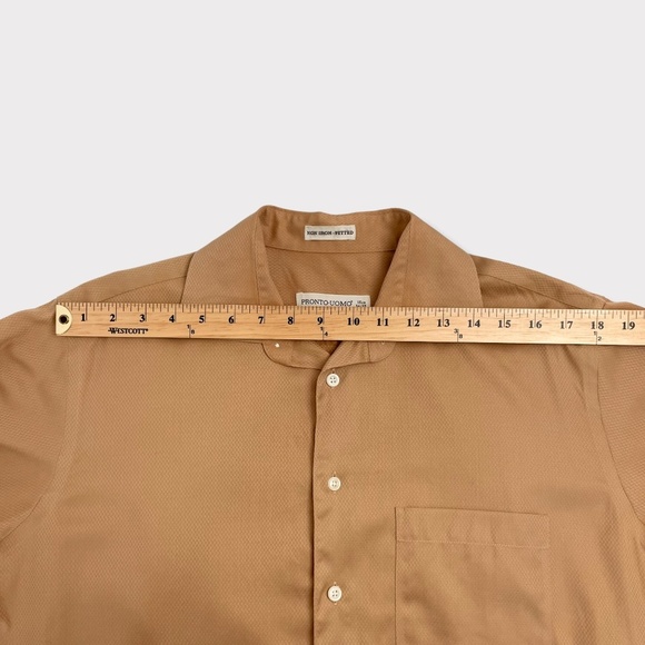 Pronto Uomo Non Iron Fitted Tan Button Down Shirt - Picture 4 of 7